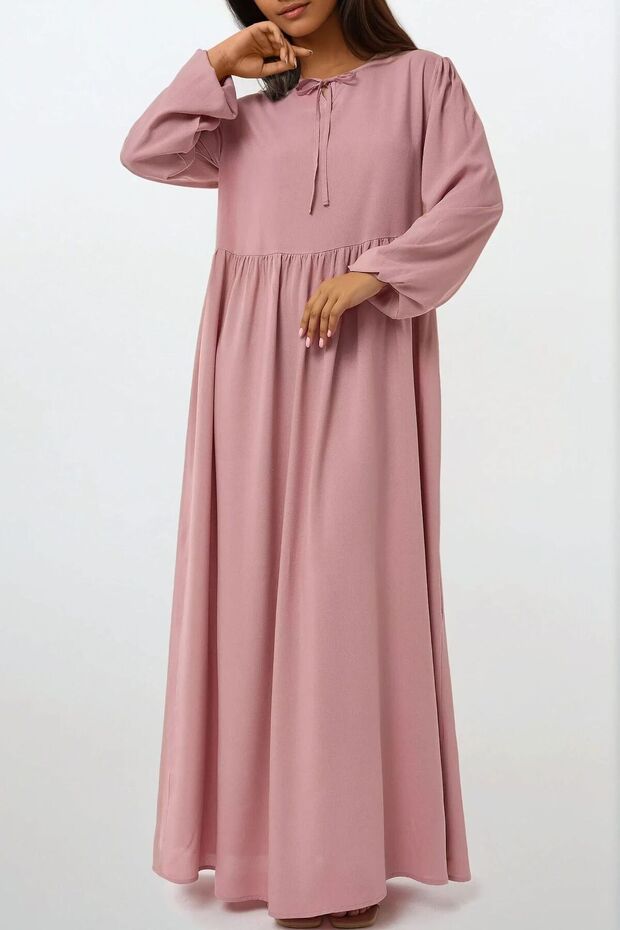 A-form Fit Ve Bisiklet Yaka Modest Dokulu Elbise - 5