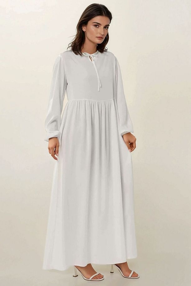A-Form Fit ve Bisiklet Yaka Modest Dokulu Elbise - 2