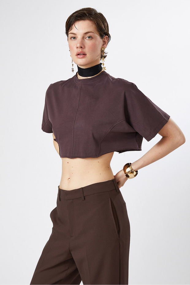 Dikiş Detaylı Crop Tshirt - 3