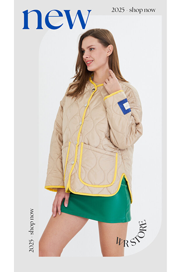 Renkli Oversize Kapitone Ceket - 3