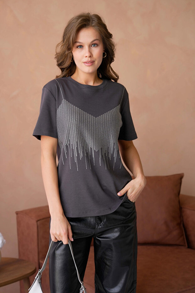 Taş İşlemeli Basic T-Shirt - 4