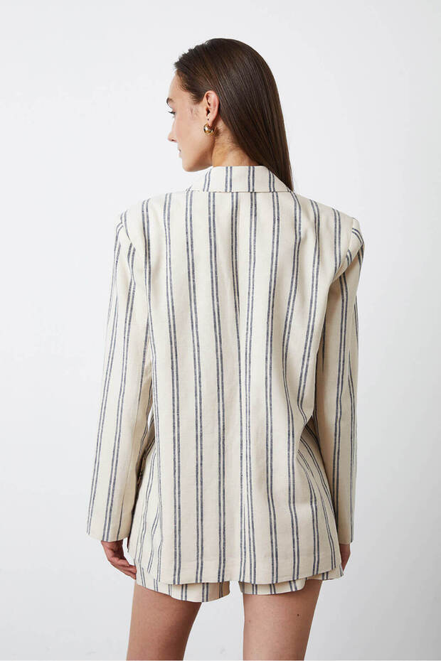Oversize Çizgili Blazer - 5
