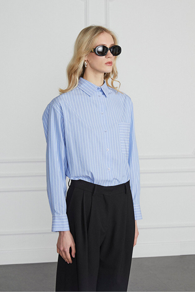 Çizgili Cepli Gömlek - 2