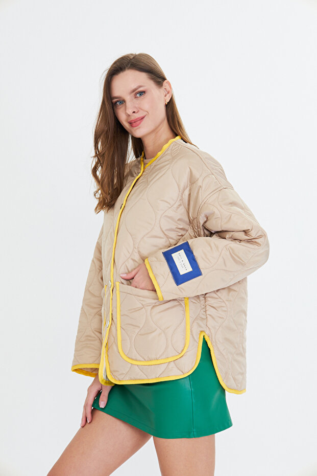 Renkli Oversize Kapitone Ceket - 5