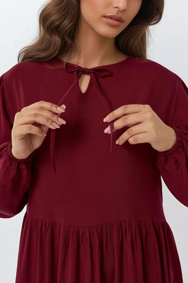 A-Form Fit ve Bisiklet Yaka Modest Dokulu Elbise - 2