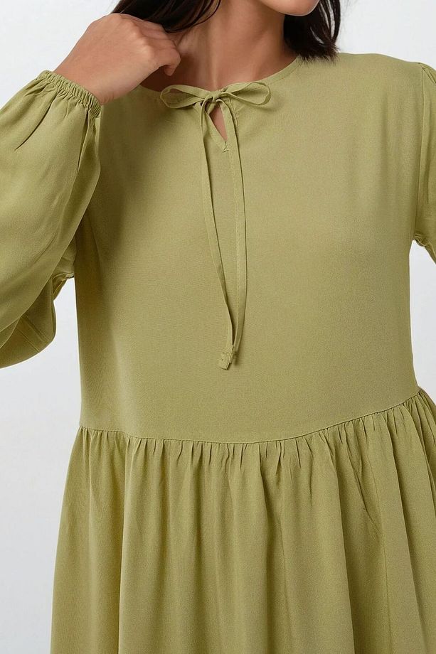 A-form Fit Ve Bisiklet Yaka Modest Dokulu Elbise - 5
