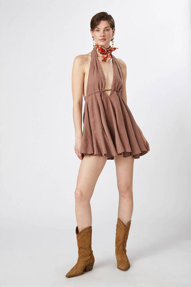 Rochie mini din in 100% cu decolteu spate - 3