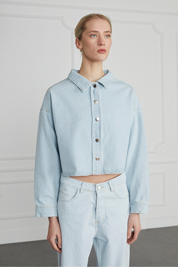 Denim Crop Gömlek - 1