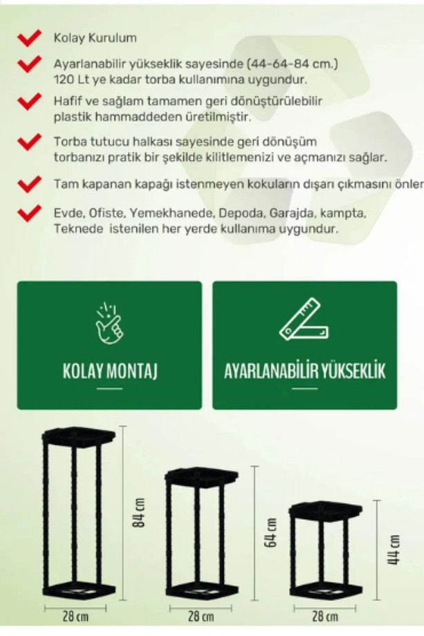 Yükseklik Ayarlı Katlanabilir Geri Dönüşüm Kovası – Portatif Kamp ve Dış Mekan Çöp Kovası - 7