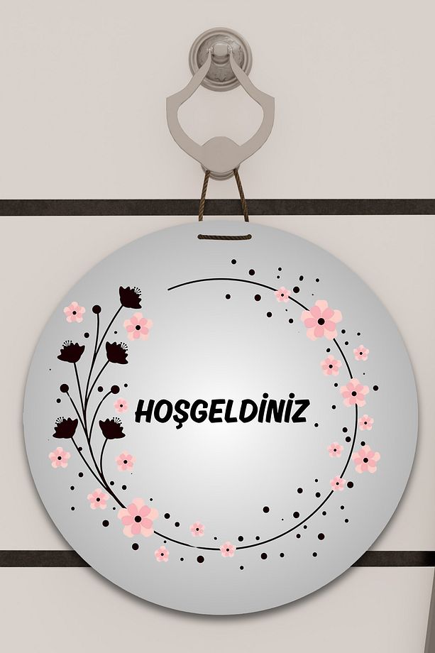 Dijital Baskı gri pembe çiçek desenli Kapı süsü, Duvar Süsü - 1
