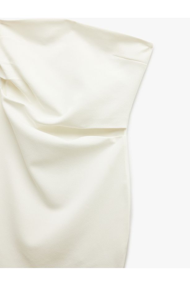 Scuba Krep Kumaş Drape Detaylı Mini Straplez Elbise - 5