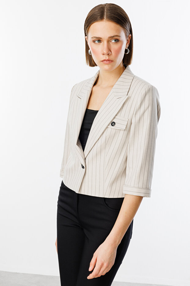 Stripe Patterned Crop Jacket - 3