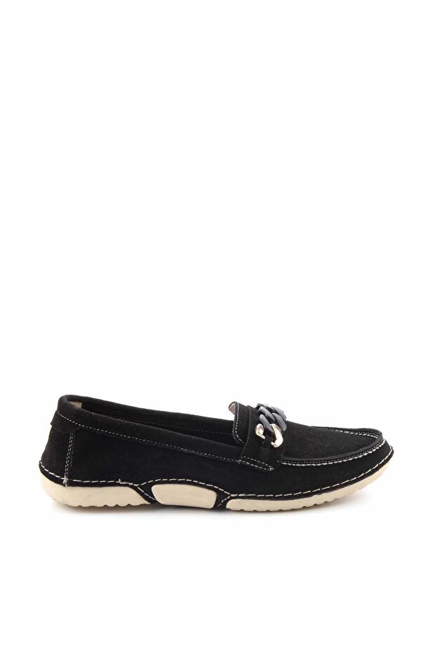 Black Suede Genuine Leather Women's Loafer Shoes01303316202