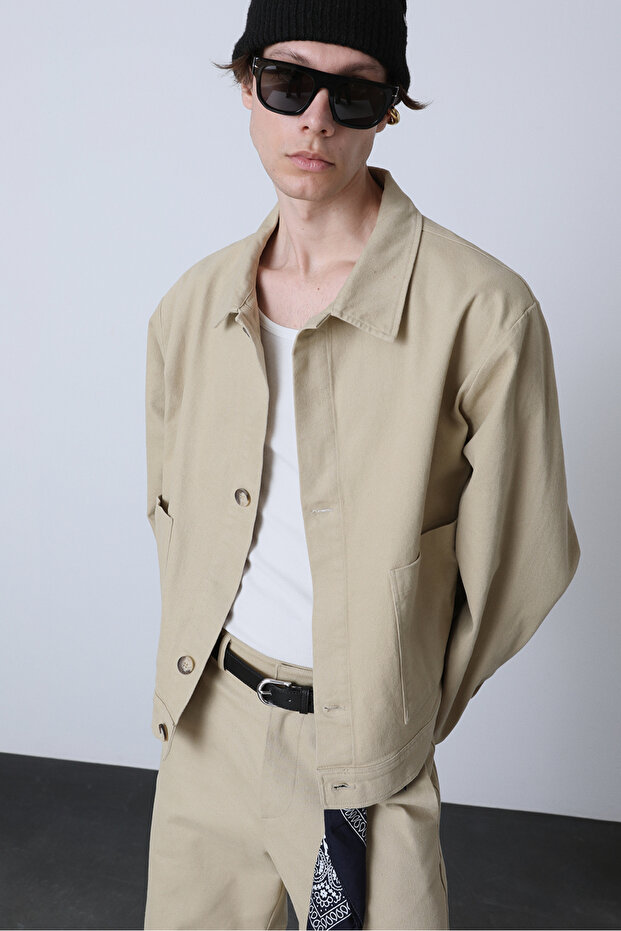 Cep Detaylı Gabardin Ceket - 1