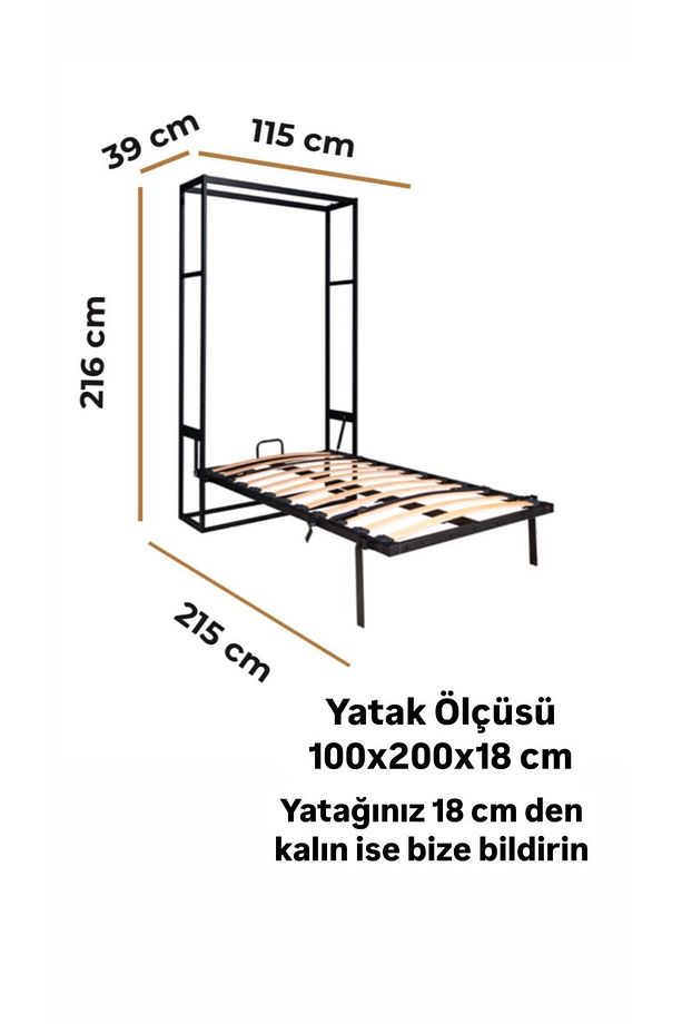 Akıllı Mobilya Metal Kasa Dikey Açılır Tek Kişilik Duvar Yatağı - 7
