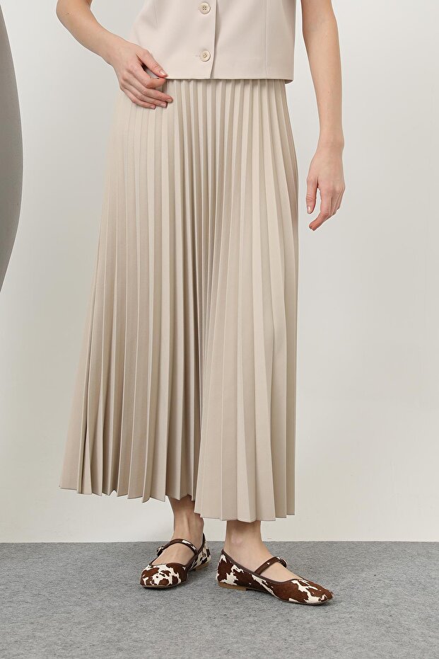 Kadın Pliseli Etek - 18232RTK - BEIGE - 5