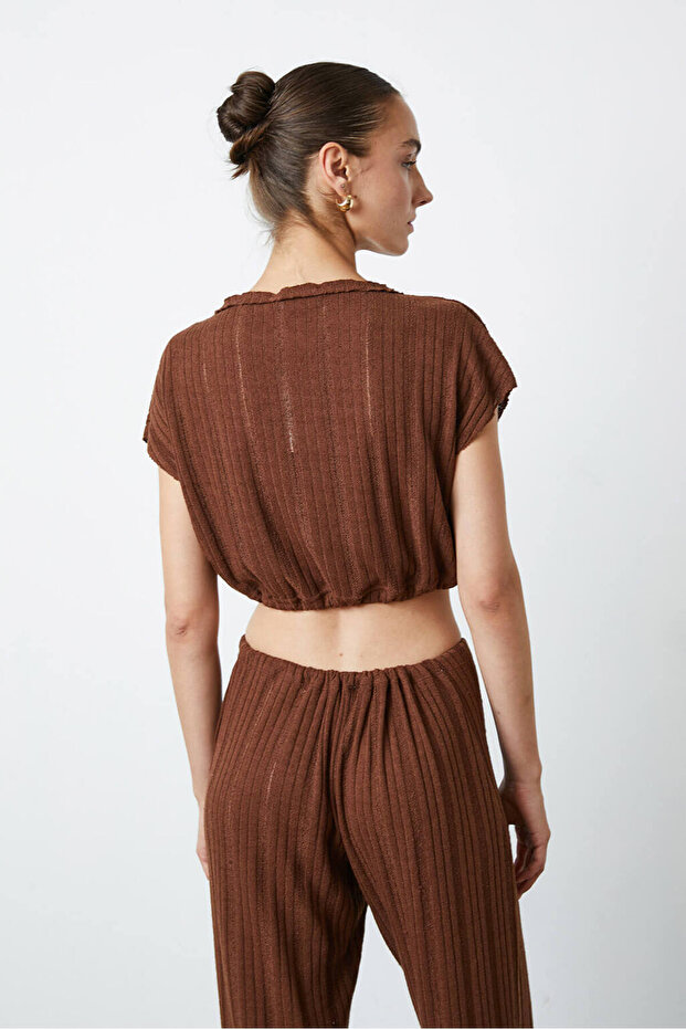 Kayık Yaka Crop Bluz - 5