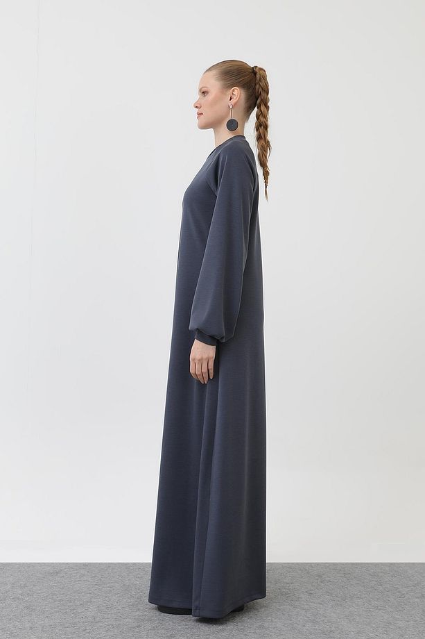 Kadın Nervür Dikişli Reglan Kol Elbise - 12557ELB - INDIGO - 5