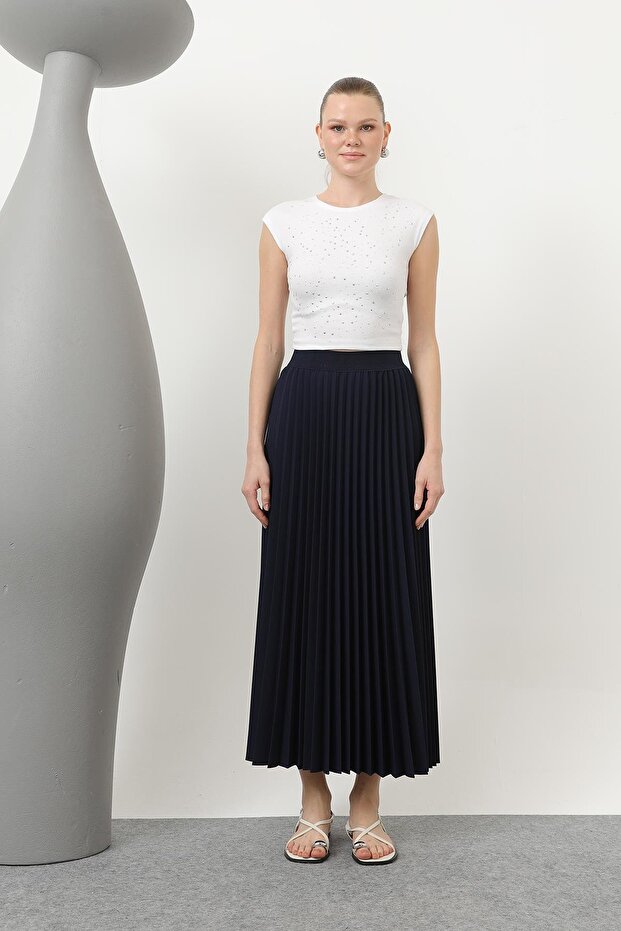 Kadın Pliseli Etek - 18232RTK - NAVY - 2