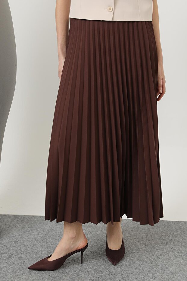 Kadın Pliseli Etek - 18232RTK - BROWN - 5