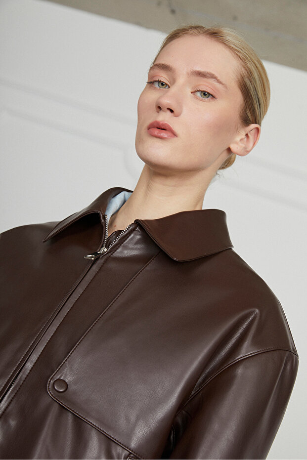 Fermuar Cepli Deri Ceket - 4