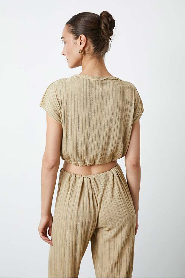 Kayık Yaka Crop Bluz - 5