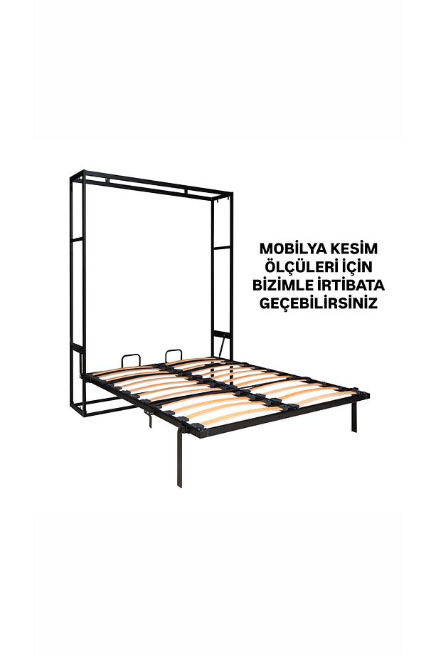 Akıllı Mobilya Metal Kasa Dikey Açılır Çift Kişilik Duvar Yatağı - 9
