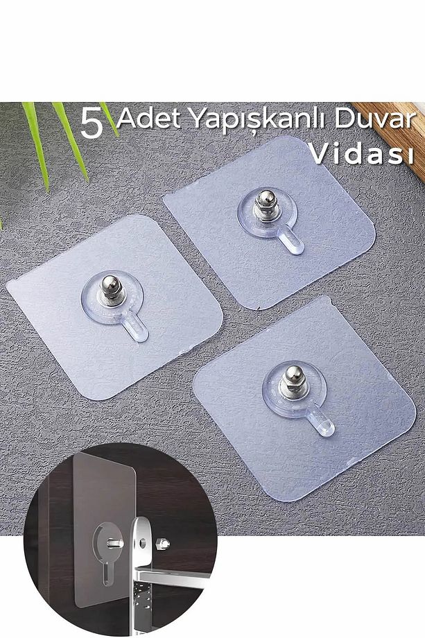 Mithra Life 5 Adet Şeffaf Yapışkanlı Duvar Tablo Çerçeve Vida Çivisi Askısı MIT1195 - 1