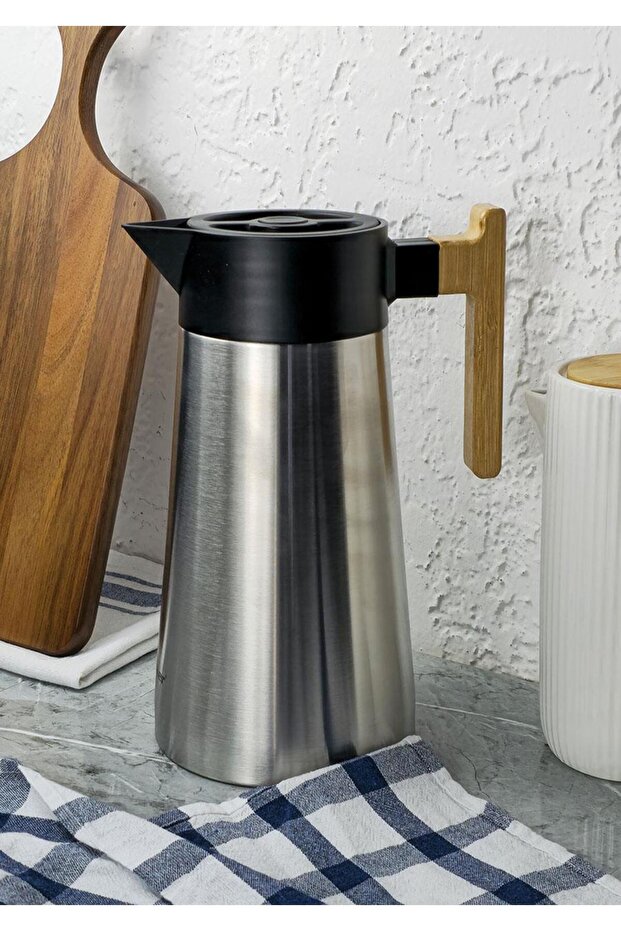 Bambu Saplı Çelik Termos - Bambu Saplı Çay Termosu - 2 Litre - 1