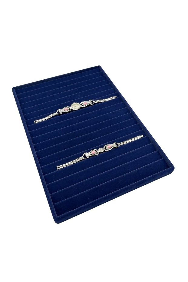Domestic Production Madrid Model Suede Fabric Dark Blue Color 34/24cm Stepped Drawer Inside Bracelet Tray