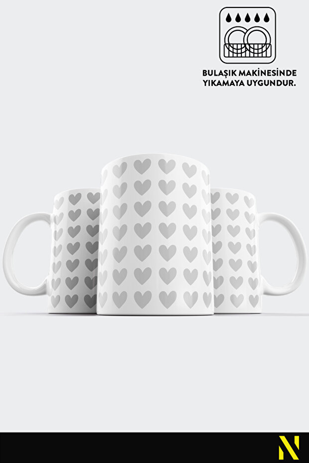 Gray Heart Patterned Colorful Mug – 330 ml Mug |   Stylish and Durable Design - 4