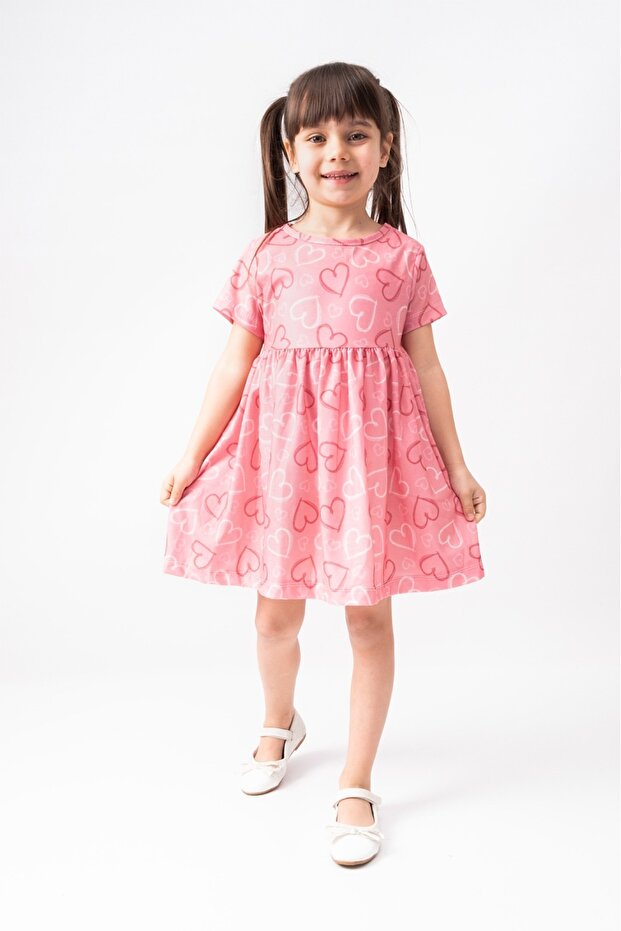 cotton short sleeve printed girl's dress