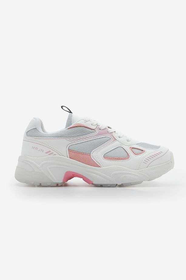 Kadın Sneaker Kalın Taban Bağcıklı File Detaylı Spor Ayakkabı Yuvez Pembe - 4