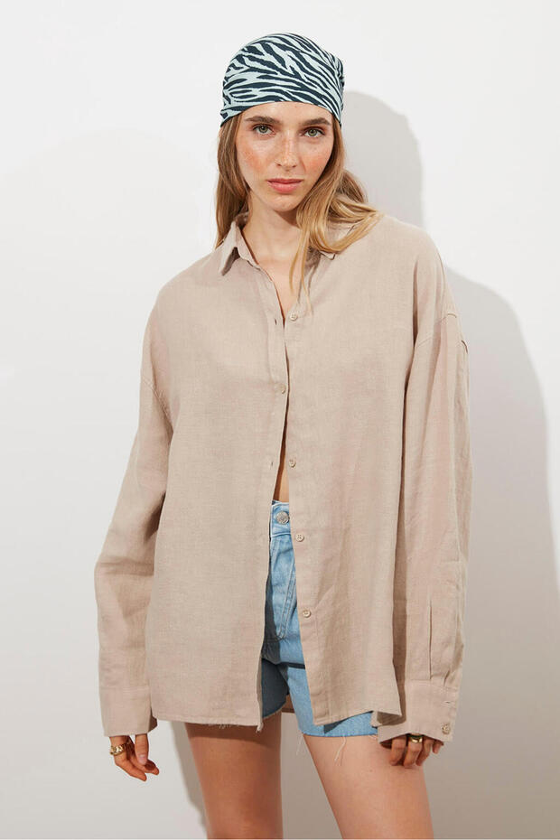 Oversize %100 Keten Gömlek - 3