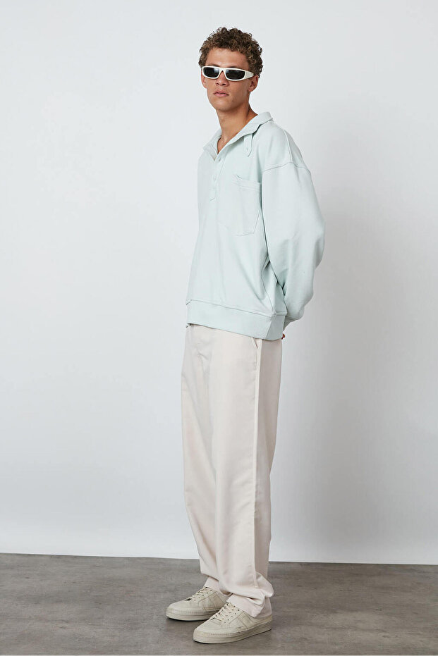 Düğmeli Dik Yaka Sweatshirt - 2