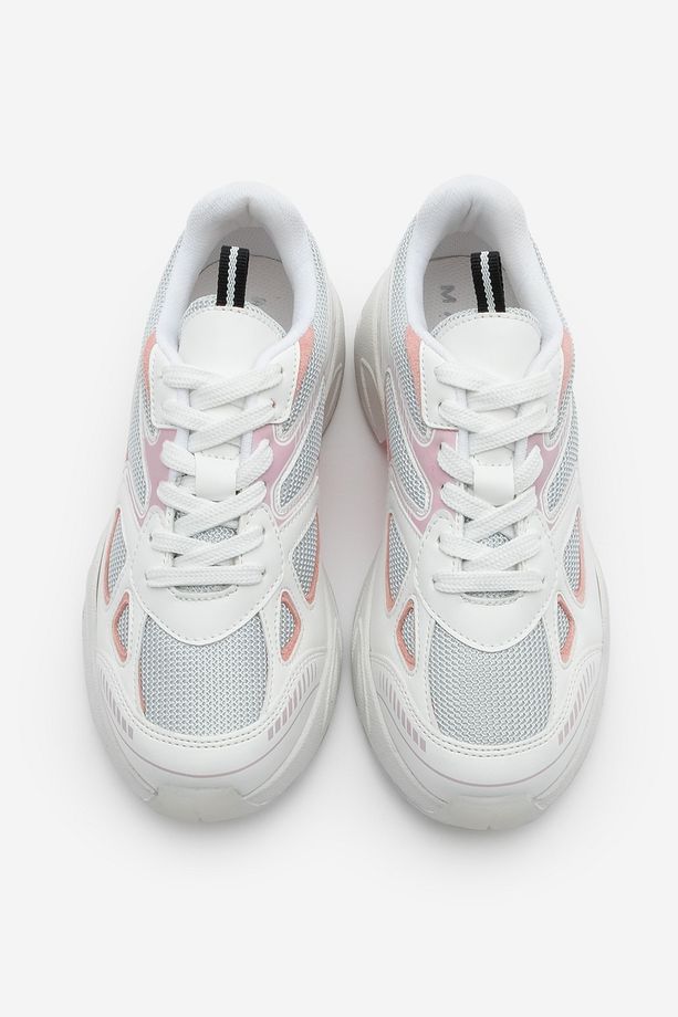 Kadın Sneaker Kalın Taban Bağcıklı File Detaylı Spor Ayakkabı Yuvez Pembe - 8