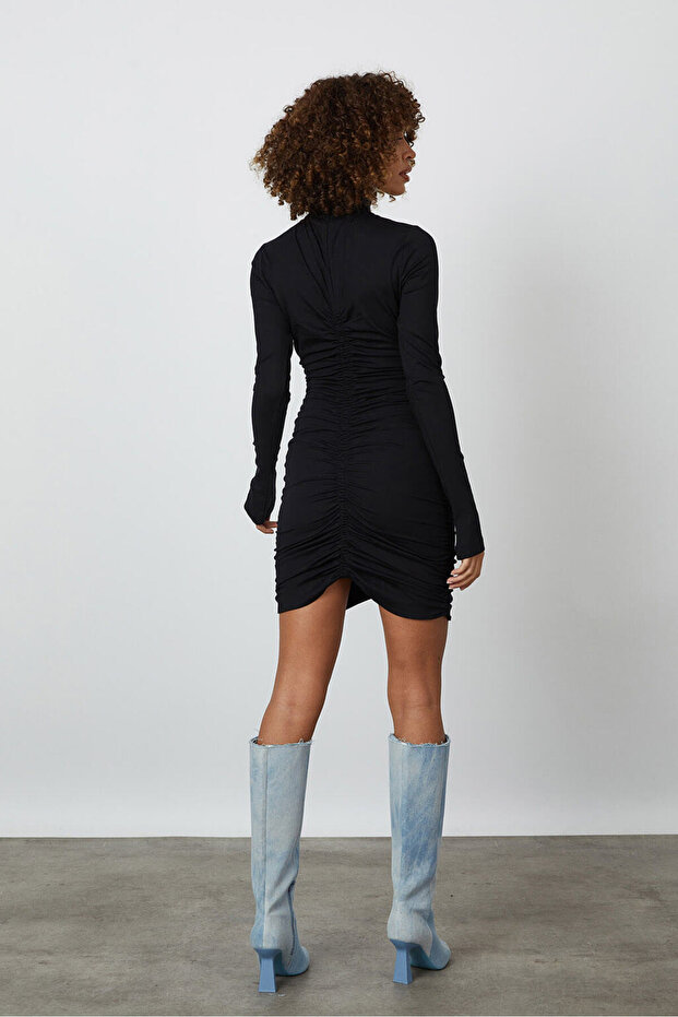 Drapeli Uzun Kollu Elbise - 4