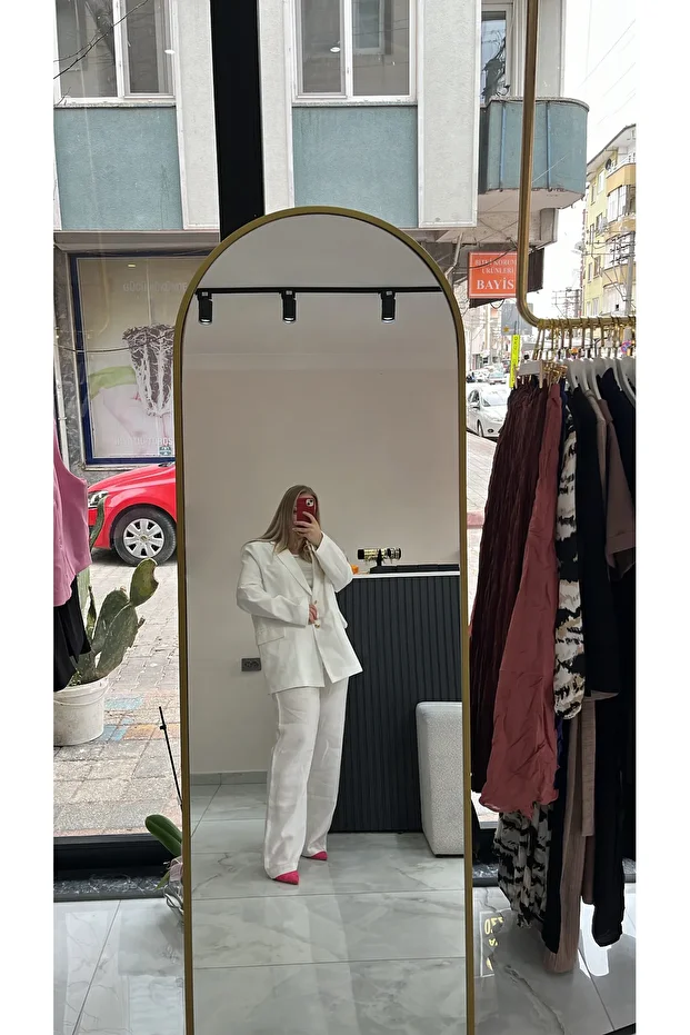 Premium Gold Düğmeli Beyaz Blazer Takım - 3