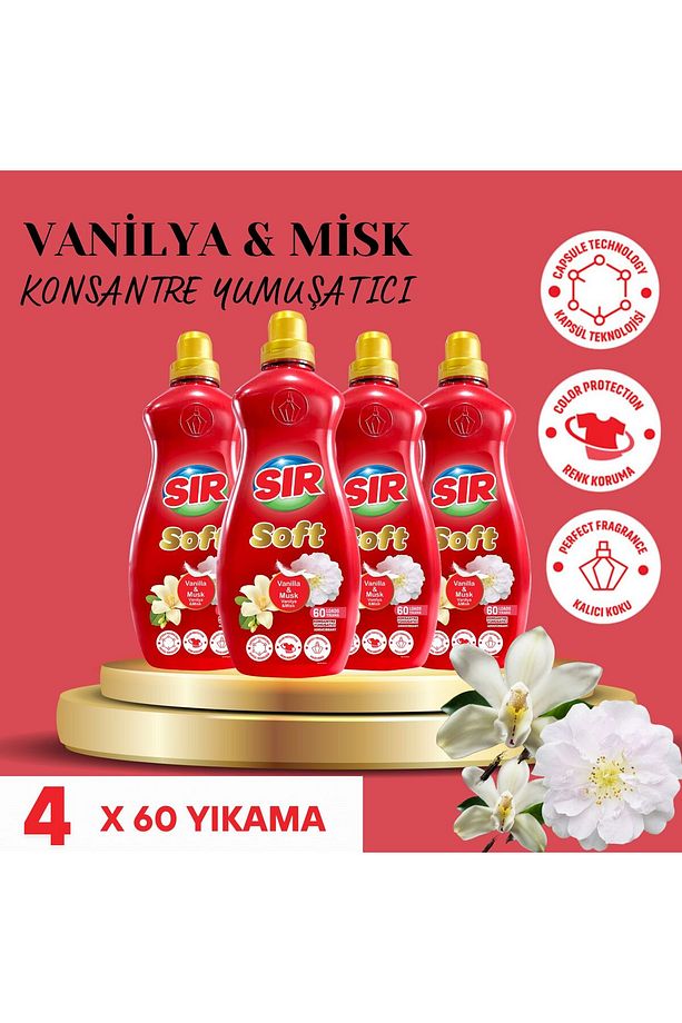 Konsantre Çamaşır Yumuşatıcısı Vanilya & Misk 1440 ml 60 Yıkama 4 Adet - 1