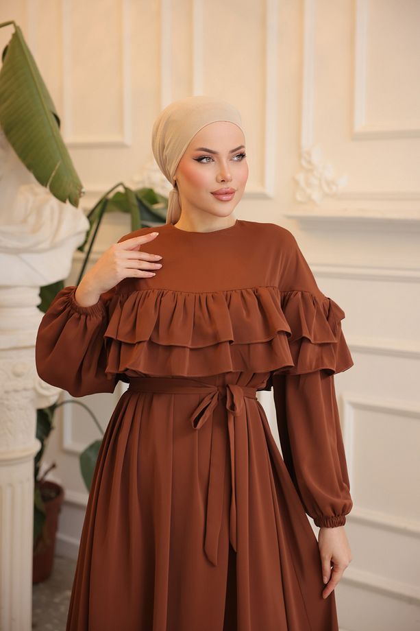 Ankanoor Taba Çift Fırfırlı Salaş Elbise Anka255068 - 6