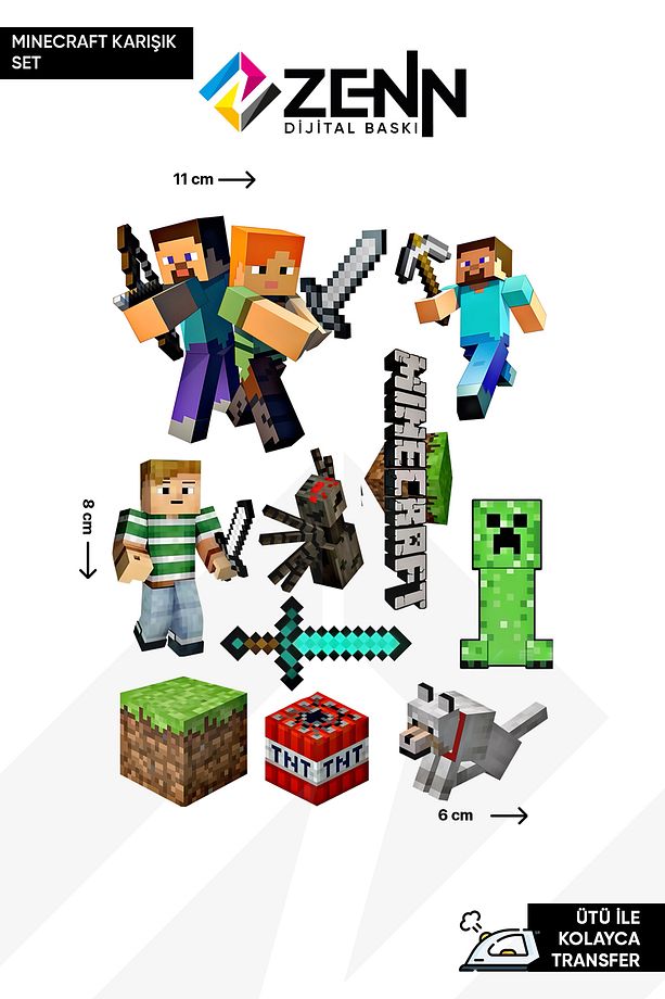 Mine craft Karışık Set Ütü İle Yapışan Dtf Baskı - 1