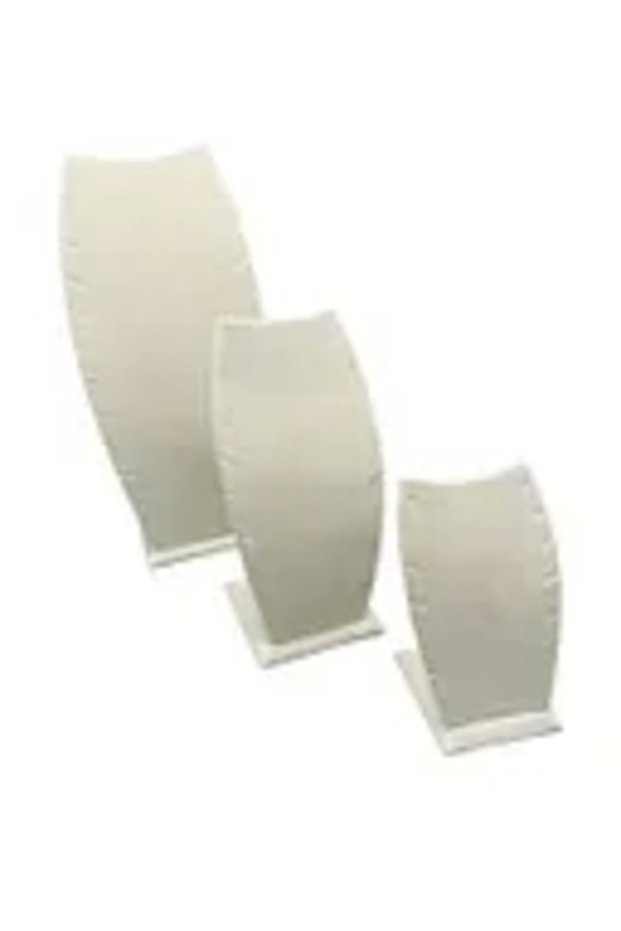 Domestic Production Suede Fabric Cream Color Triple Set Necklace - Chain Stand