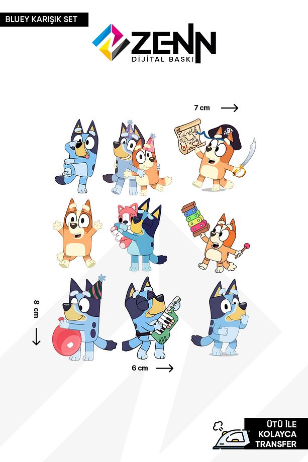 Bluey Karışık Set Ütü İle Yapışan Dtf Baskı - 1