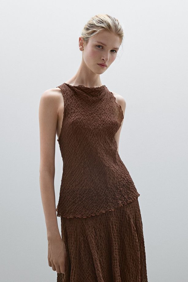 Dökümlü drape yaka top - 2