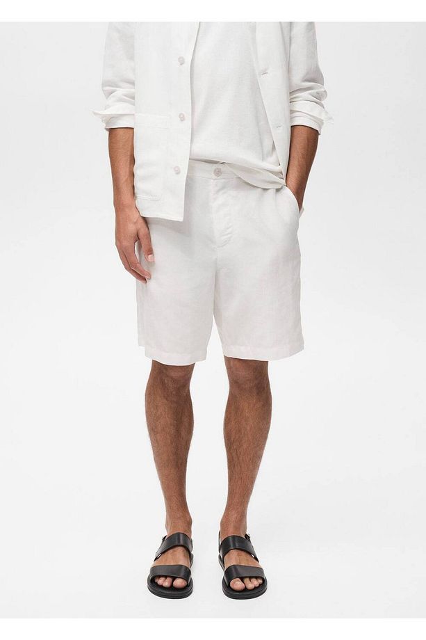 Slim Fit Lyocell Keten Bermuda Şort - 1