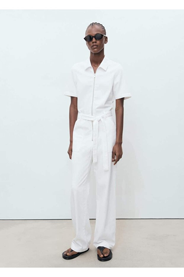 Kemerli denim tulum - 2