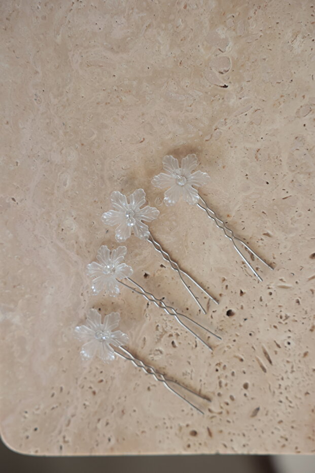 Flower Hairpin, Engagement-Wedding Hair Accessory, Bun Barrette 4 Pieces