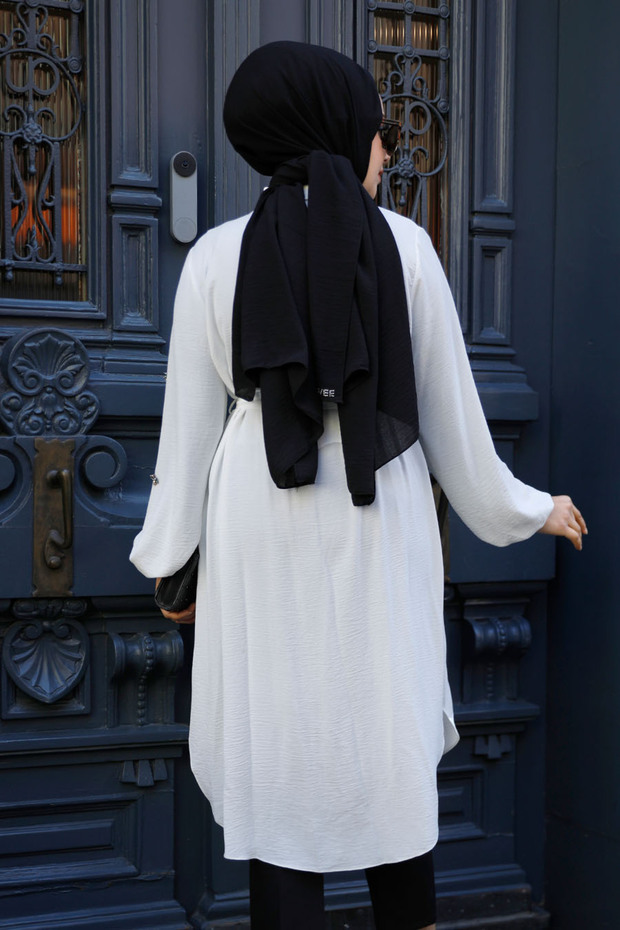 Kemerli Ekru Tesettür Tunik 21095e - 3