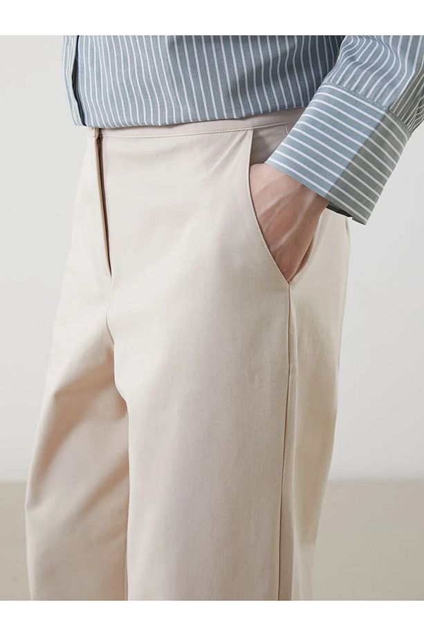 LCW Modest Ekru Loose Fit Gabardin Kadın Pantolon - 3