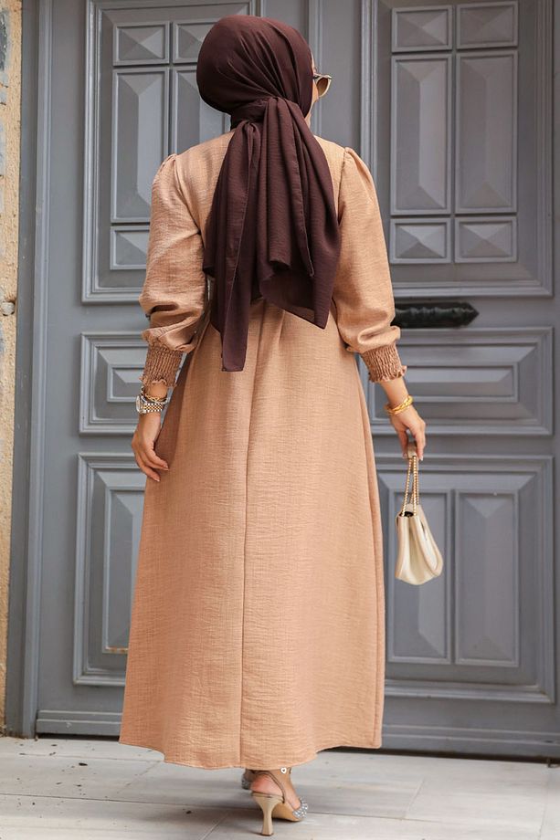 Kemerli Camel Tesettür Elbise 661c - 3